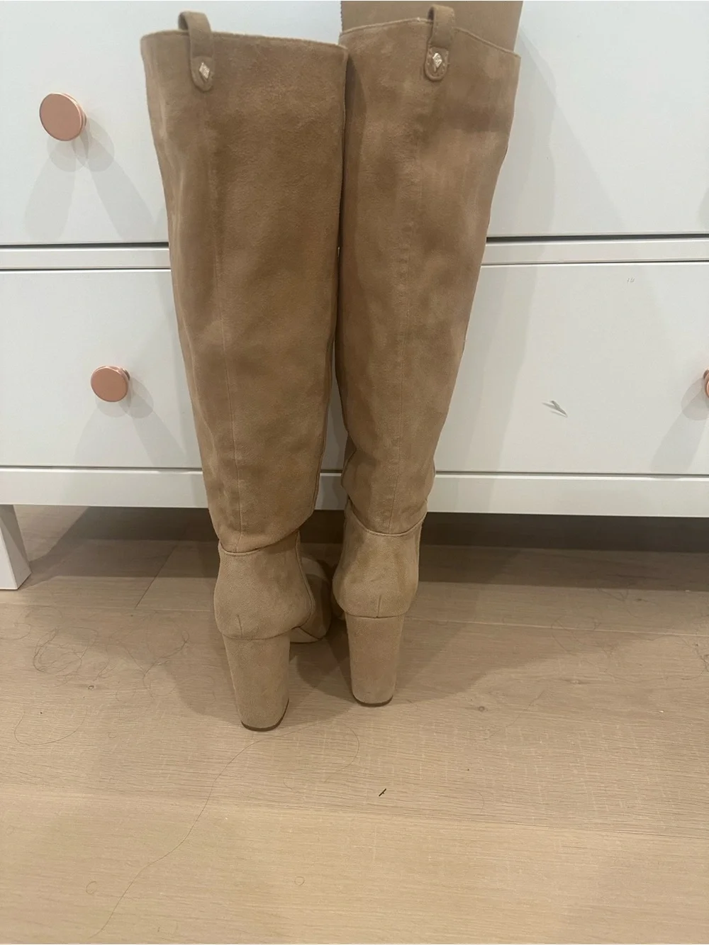 Sam Edelman Tan Knee-High Suede Block Heel Boots